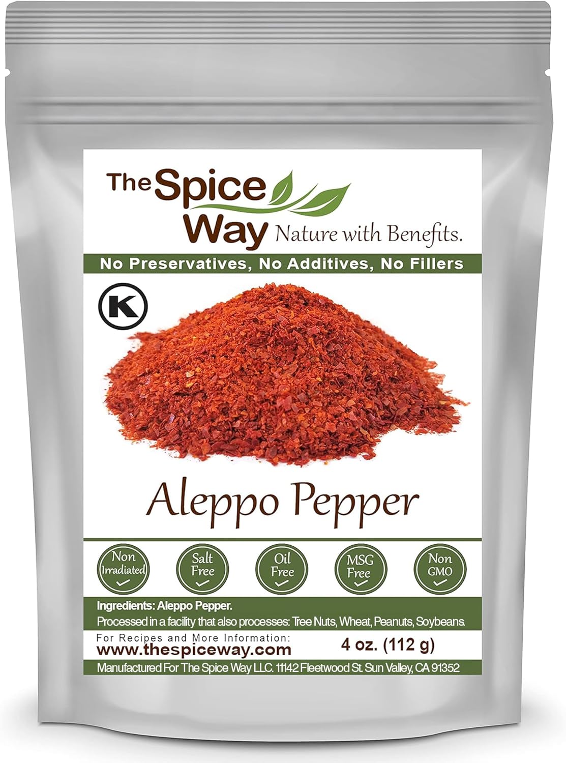 The Spice Way - Premium Aleppo Pepper Ground |4 oz.| Crushed Aleppo Pepper Flakes (Halaby Pepper/Pul Biber/Marash Chili Pepper Flakes) Popular in Turkish and Middle Eastern/Mediterranean cooking