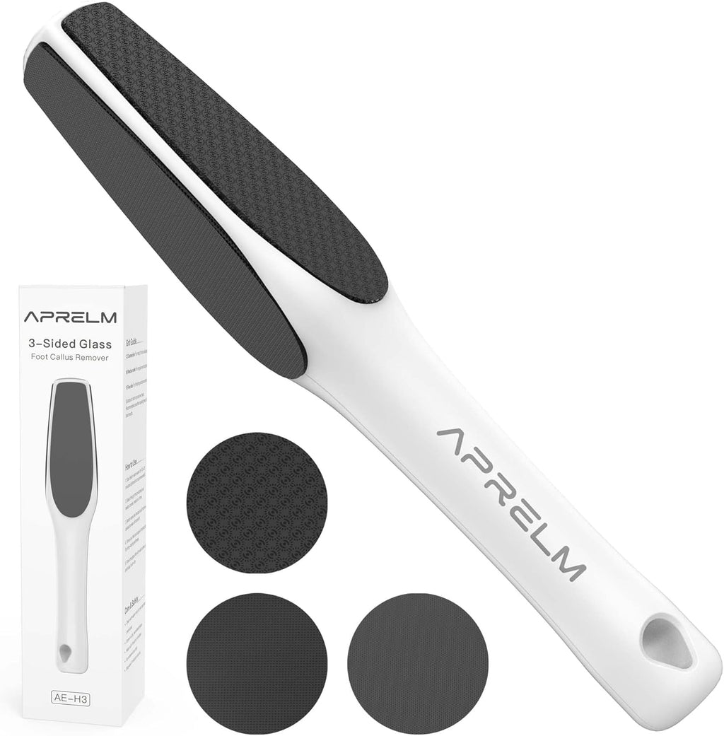 APRELM 3-Sided Nano Glass Foot File, 3-in-1 Coarse/Medium/Fine Foot Callus Remover, Professional Callus Remover for Feet Hard Skin Smooth Polishing (White)