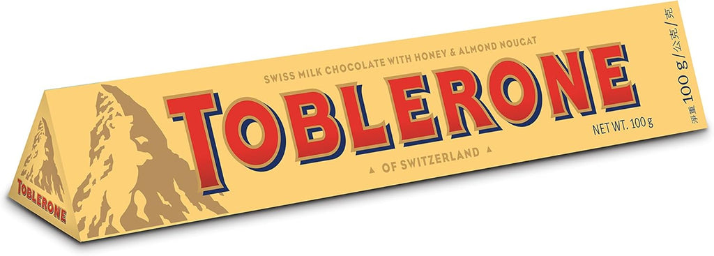 Toblerone Original Triangular Candy, 100g - Smooth Swiss Milk Chocolate with Honey and Almond Nougat Imported from UK England