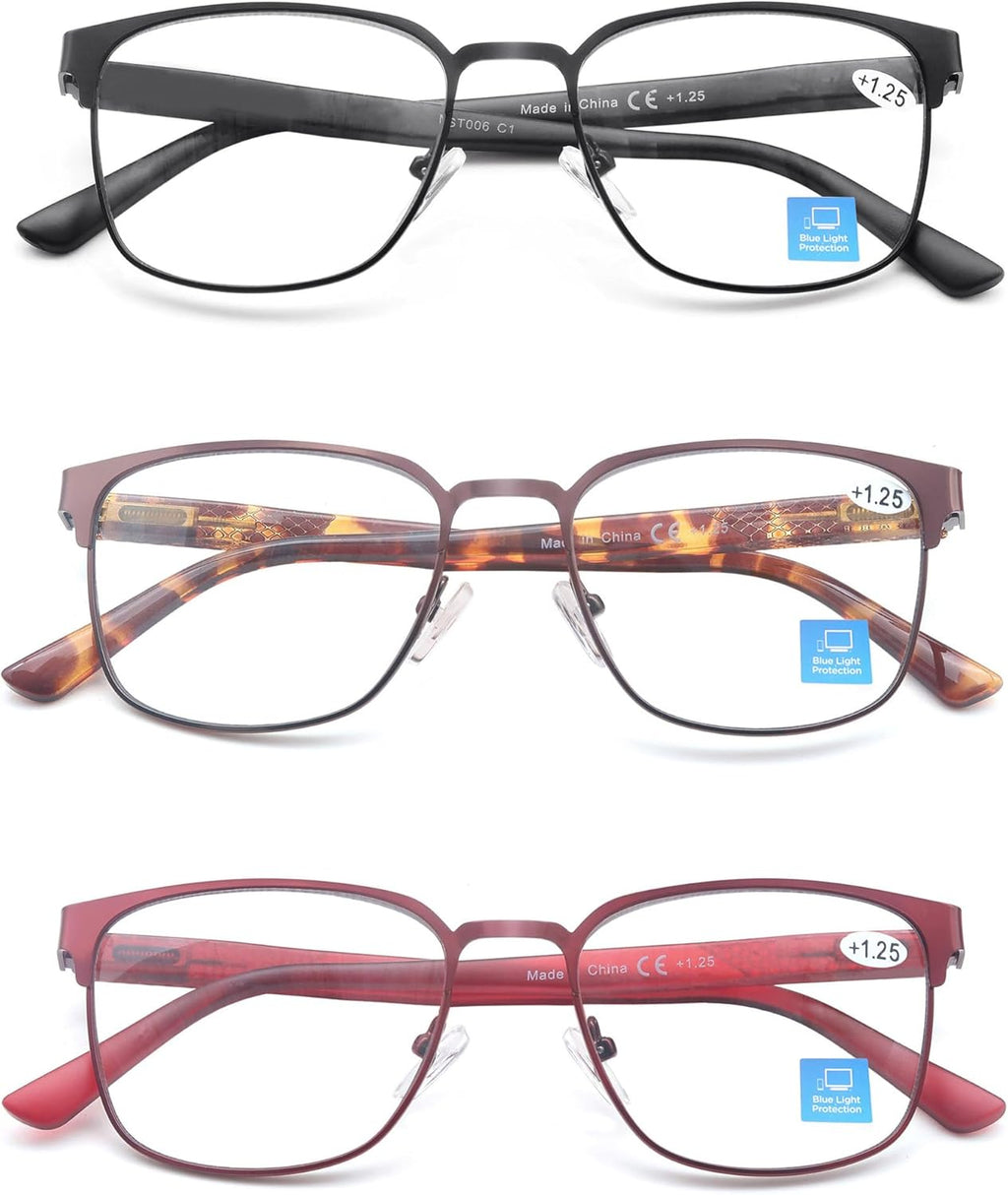 HEEYYOK 2.5 Reading Glasses Women Metal Blue Light Blocking Readers For Women Lightweight Square Cheaters Reading Glasses Anti Computer Glare Spring Hinge 3-Pack