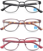 HEEYYOK 2.5 Reading Glasses Women Metal Blue Light Blocking Readers For Women Lightweight Square Cheaters Reading Glasses Anti Computer Glare Spring Hinge 3-Pack