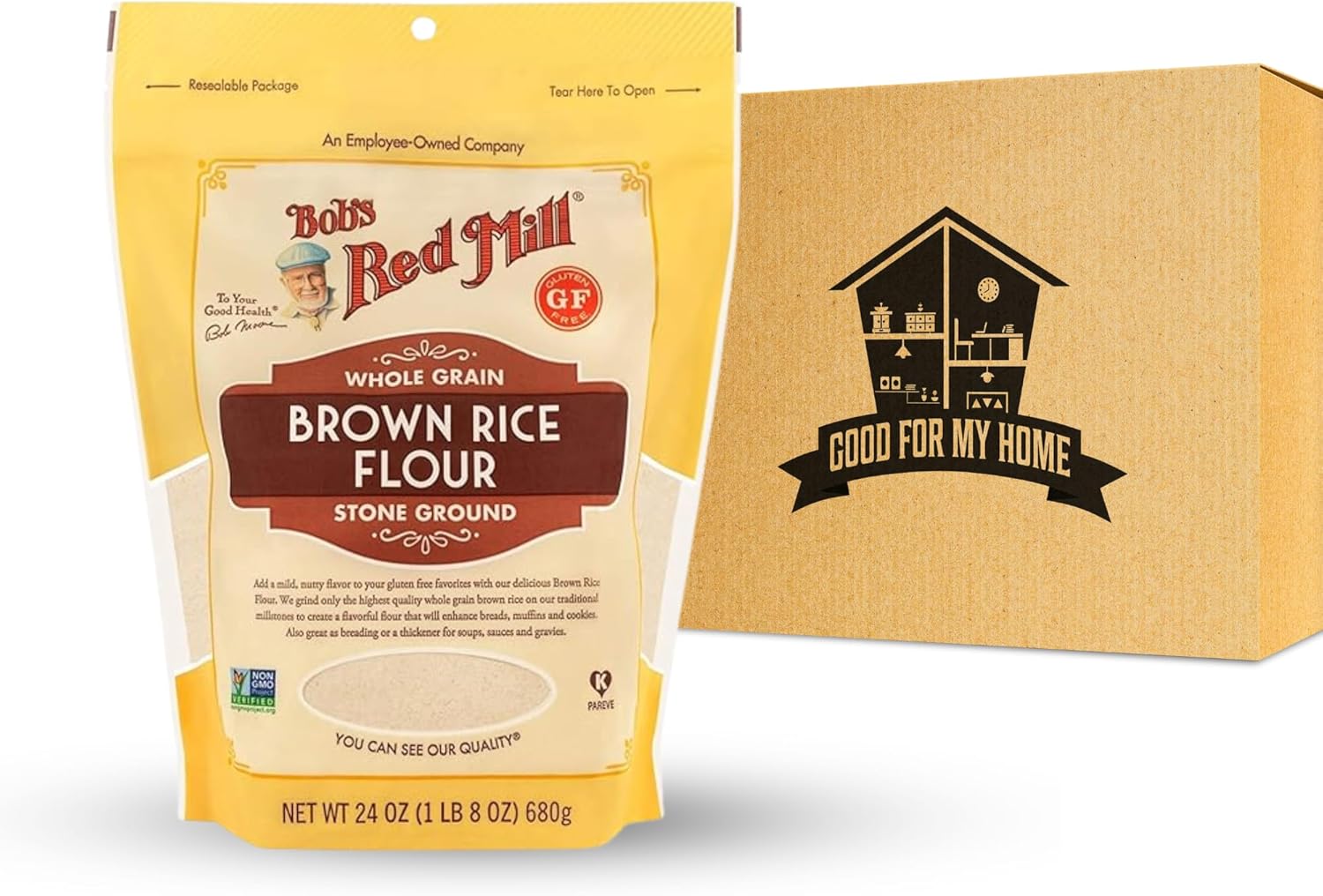 Gluten Free Brown Rice Flour, 24 Oz comes with GOOD FOR MY HOME Box, 1.5 Pound (Pack of 1)