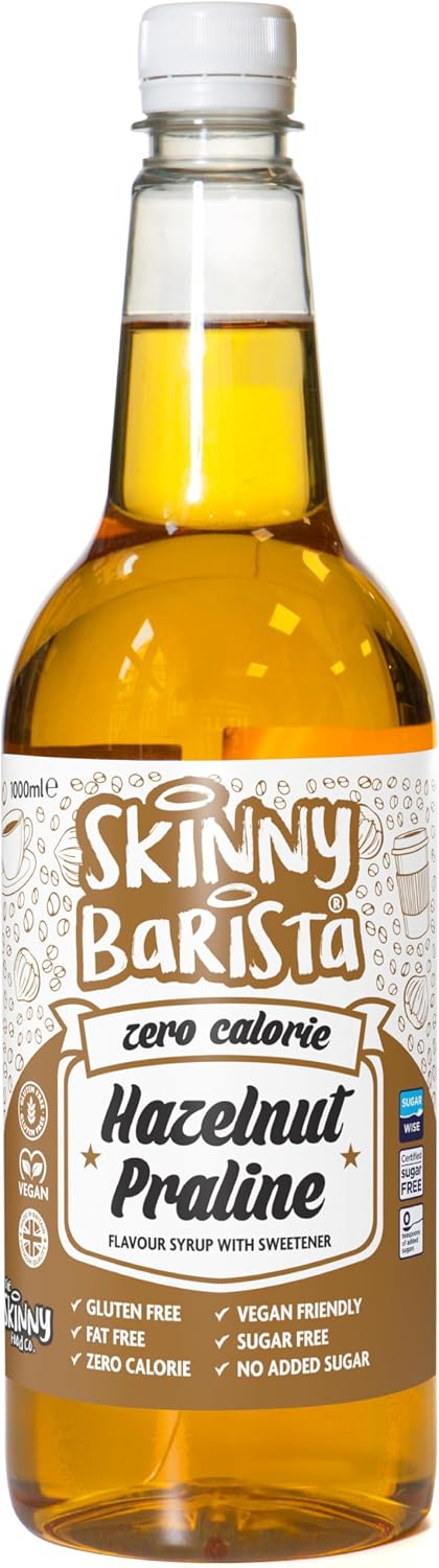 Skinny Food Co Hazelnut Praline Syrup Zero Calorie 35 Fl Oz - Sugar Free Hazelnut Coffee Syrups For Tea, Hot Chocolate, Fruit, Baking, Protein Drinks - Vegan-Friendly, Gluten-Free & Fat-Free