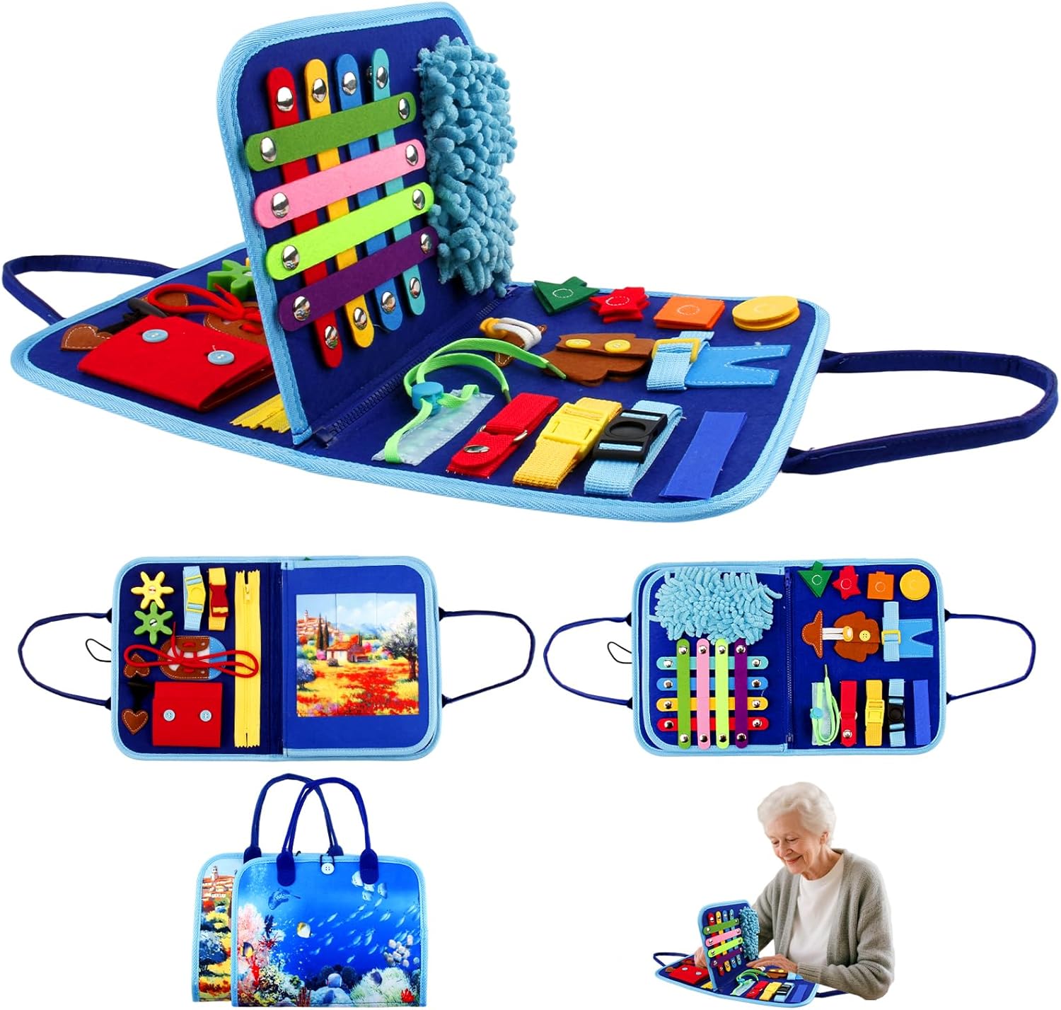 Fidget Blanket Dementia Activities for Seniors,Puzzle Games for Dementia, Alzheimers Products for Elderly, Fidget Sensory Toys for Alzheimers, Anxiety Relief Board Cognitive Matching Shape