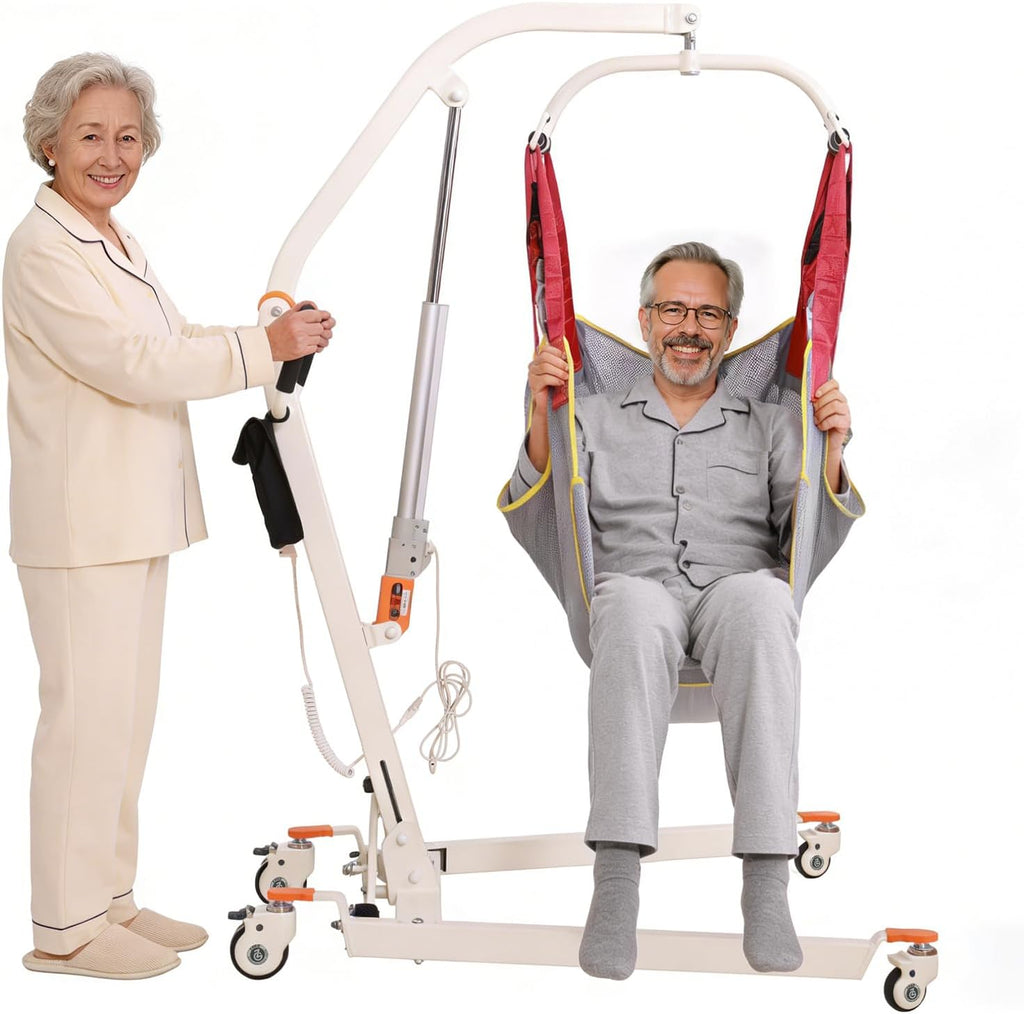 VOCIC Electric Patient Lift for Home, Floor-to-Bed Transfer Aid Lift Chair for Elderly, Foldable Patient Lift with Wireless Lithium Handset, Manual Emergency, 330lbs Capacity, Includes Sling, AY05