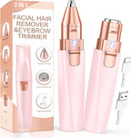 Eyebrow Trimmer Facial Hair Removal for Women: 2 in 1 Rechargeable Facial Hair Remover & Eyebrow Razor, Electric Painless Face Shaver for Women with LED Light for Eye brow, Lips & Face
