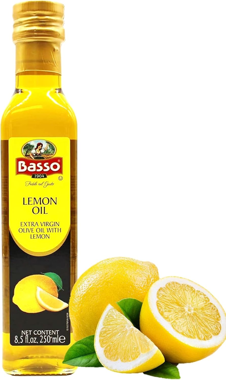 BASSO 1904 - Lemon Oil, Infused Premium Extra Virgin Olive Oil, 8.5 Fl Oz (250 ml), Finishing, Cooking, Dipping, Dressing, and Tasting