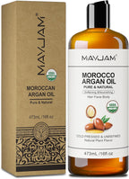 MAYJAM Organic Moroccan Argan Oil 16 Fl Oz, USDA Certified 100% Pure & Natural Carrier Oil For Dry, Damaged Skin, Hair, Face, Body & Scalp Moisturing, Massage Oils for Essential Oils Mixing (473ml)