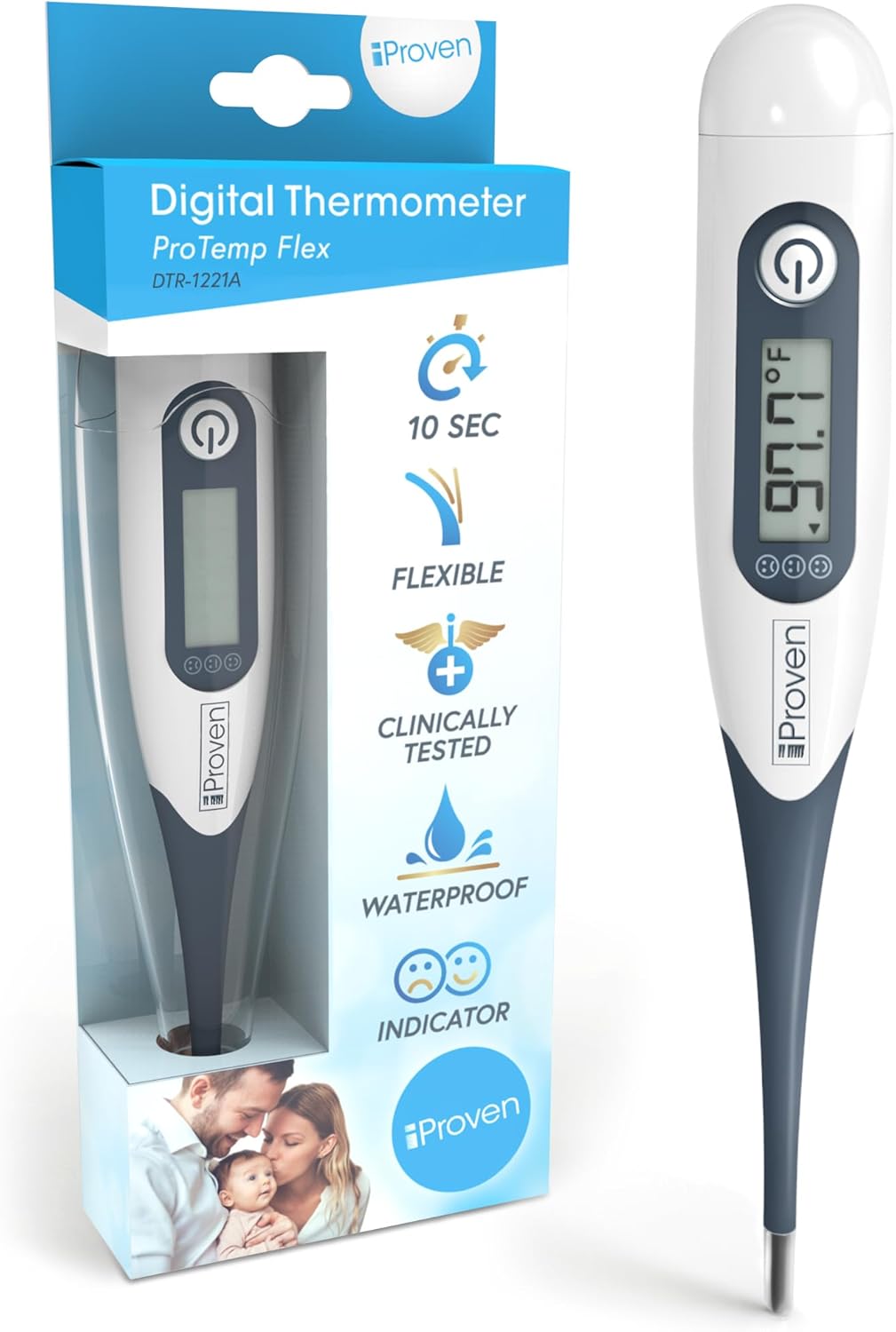 iProven Oral Thermometer, Measures in 10 seconds with flexible tip and fever alarm, Digital Medical Thermometer for adults, kids and toddlers - DTR-1221A
