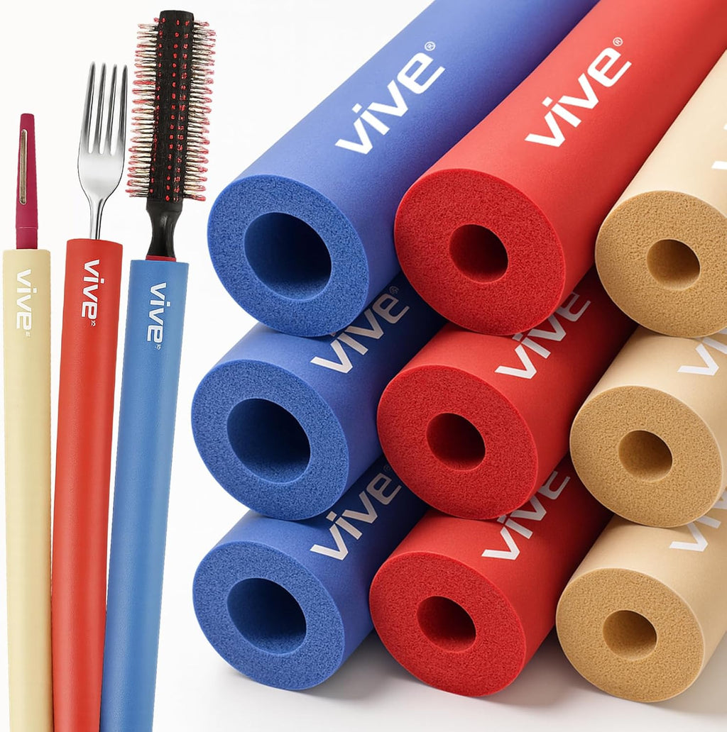 Vive Foam Tubing (9 Pack) - Utensil Padding Grips - Spoon, Fork Round Hollow Medical Closed Cell Tube - Cut to Length - Provides Wider, Larger Grip Pipe Tool for Dexterity, Disabled, Elderly
