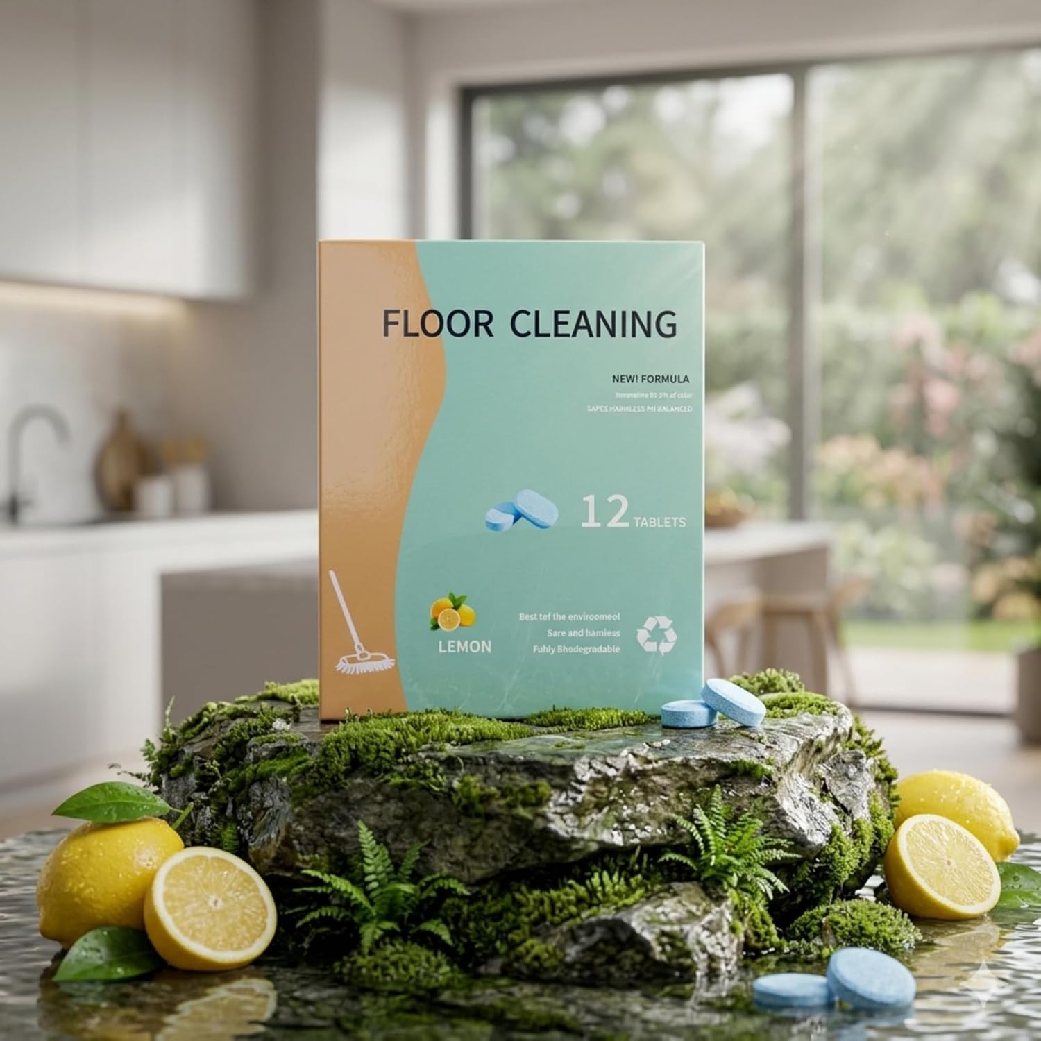 Effervescent Cleaning Tablets, Concentrated Floor Cleaner Pods, 12 Pieces Tablets with Lemon Scent, Deep Clean Formula Cleaner, Mopping Pods with Fast Dissolve, Household Care for Home Surfaces