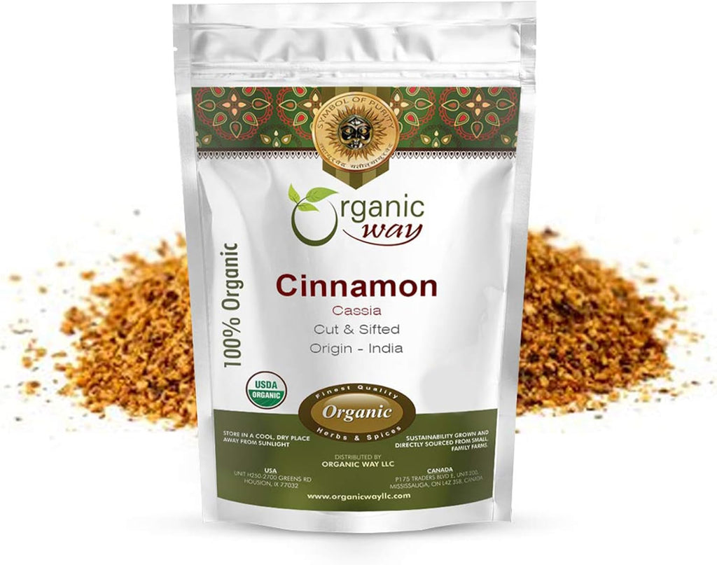 Organic Way Premium Cinnamon Cassia Cut & Sifted (Cinnamomum cassia) - Adds Flavour & Aroma | Organic & Kosher Certified | Vegan, Non GMO & Gluten Free | USDA Certified | Origin - India (1LBS / 16OZ)