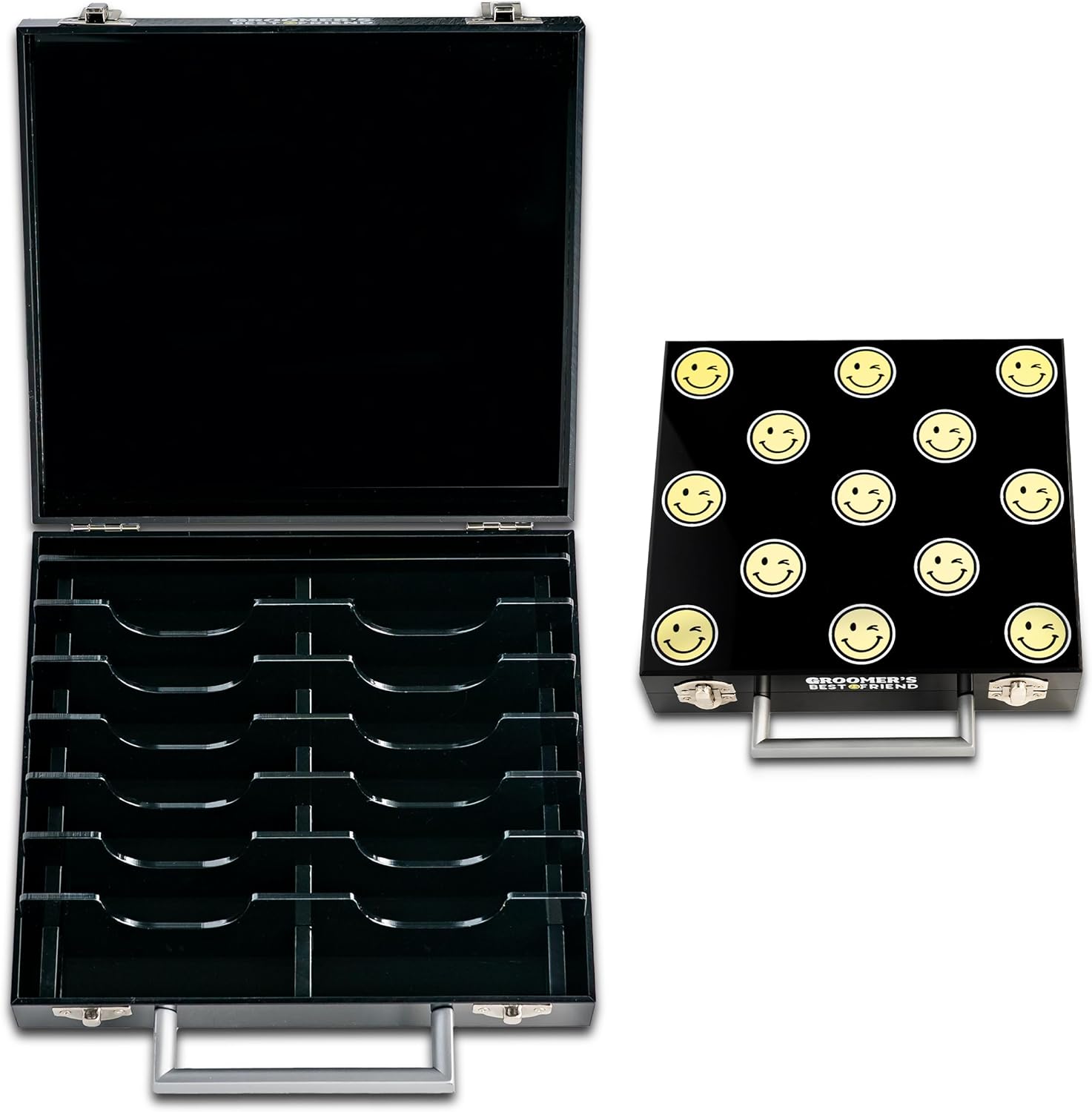 Diamondg Pet Grooming Clipper Blade Case with 14 Slots – Durable ABS Storage Box with Secure Latches, Organizer for Dog & Cat Grooming Blades, Professional Groomer Accessory, Black