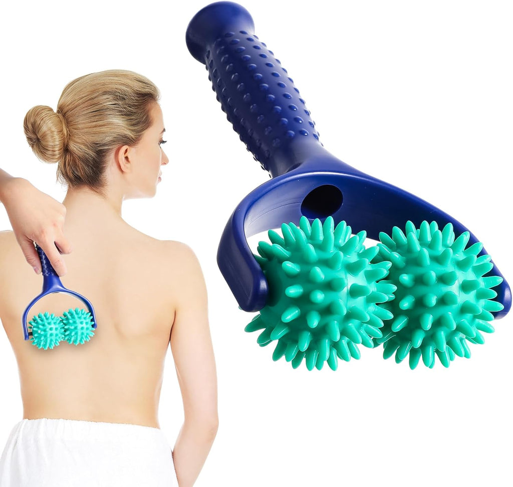 CIATBYYJ Spiky Massage Balls Rollers with Dual Ball Design, Manual Massage Stick with Ergonomic Handle, Lightweight and Portable Point Muscle Massages Tool Pain Relief for Back Neck Shoulder Leg
