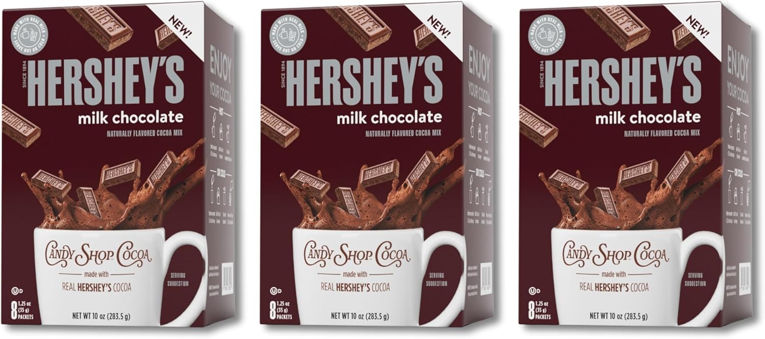 Candy Shop Cocoa HERSHEY'S Milk Chocolate Cocoa Mix, Hot Chocolate, Make Hot or Iced Cocoa, Made With Real Milk, Gluten Free, 1.25 oz packet (24 count)