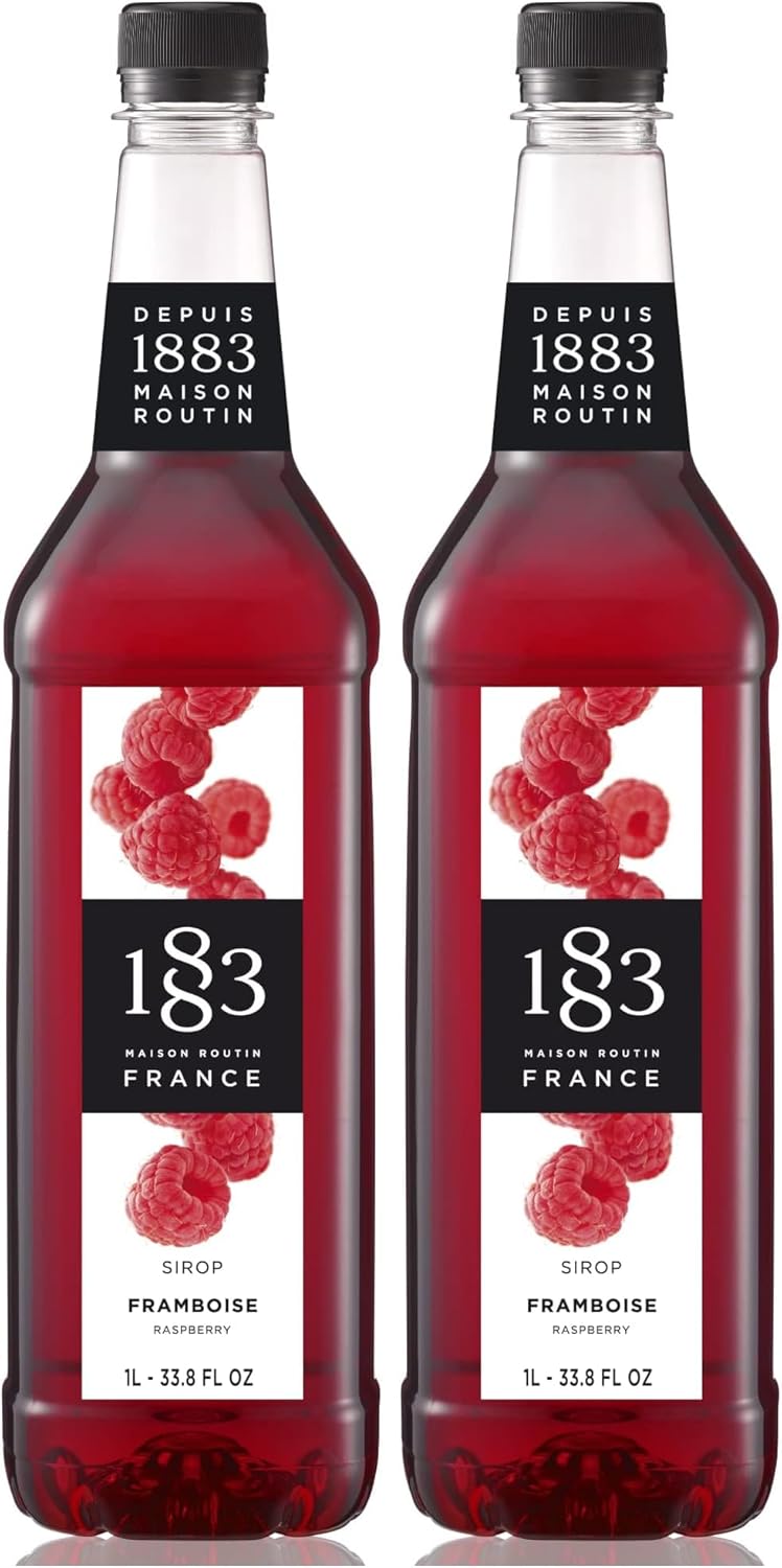 1883 Raspberry Syrup for Drinks, Made in France, 1 Liter Plastic Bottle (Pack of 2)