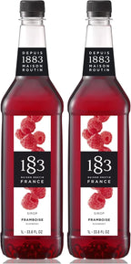 1883 Raspberry Syrup for Drinks, Made in France, 1 Liter Plastic Bottle (Pack of 2)