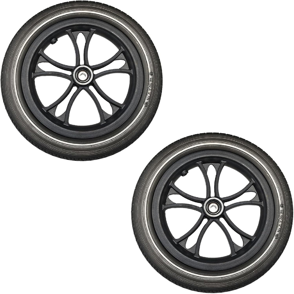 1 Pair 12 Inch Wheelchair Rear Wheels Assembly, 12 ½x2 ¼ Solid Rubber Replacement Wheelchair Wheels for Most Electric Wheelchairs with 1/2" (12mm) Bearings