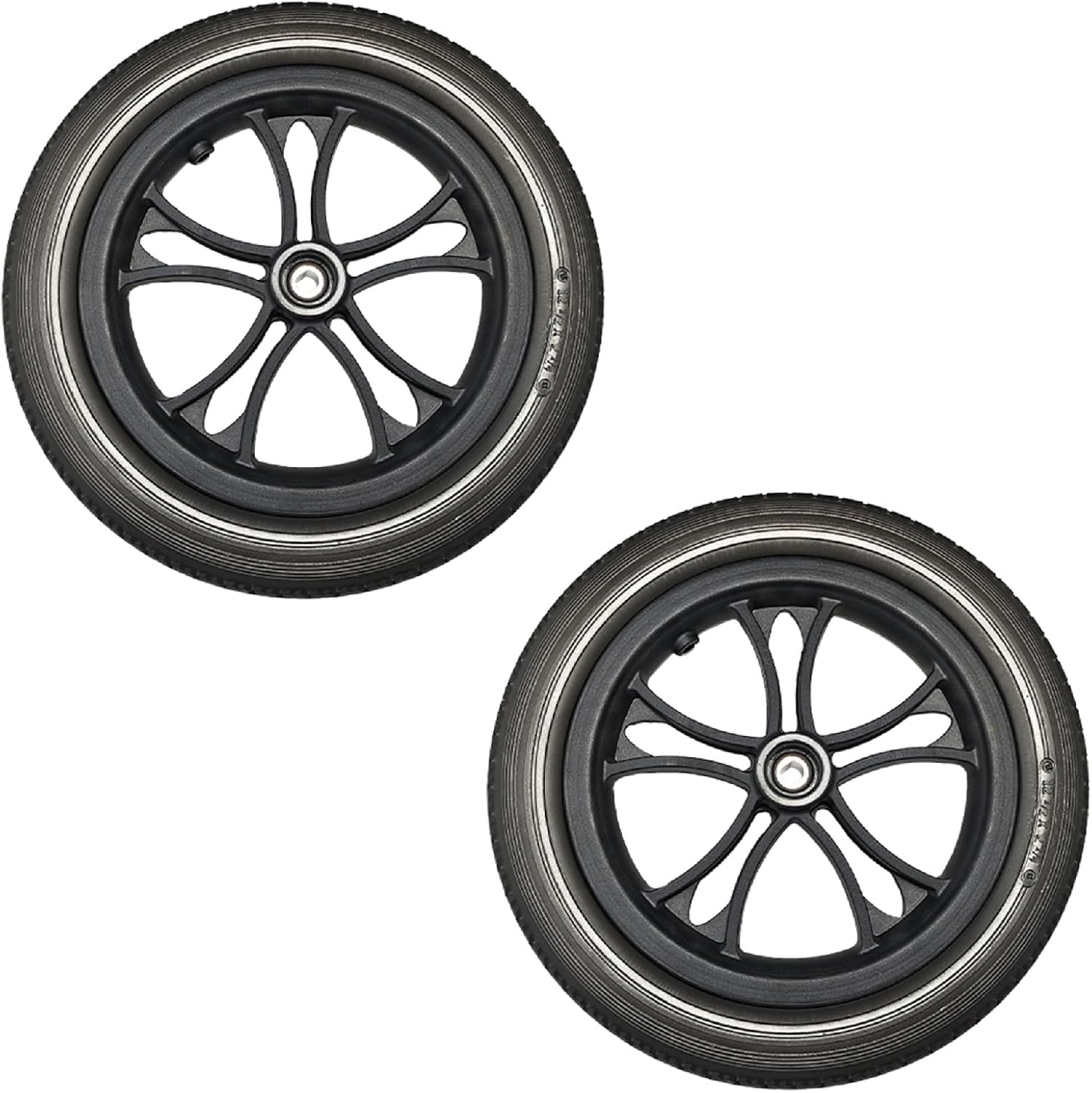 1 Pair 12 Inch Wheelchair Rear Wheels Assembly, 12 ½x2 ¼ Solid Rubber Replacement Wheelchair Wheels for Most Electric Wheelchairs with 1/2" (12mm) Bearings