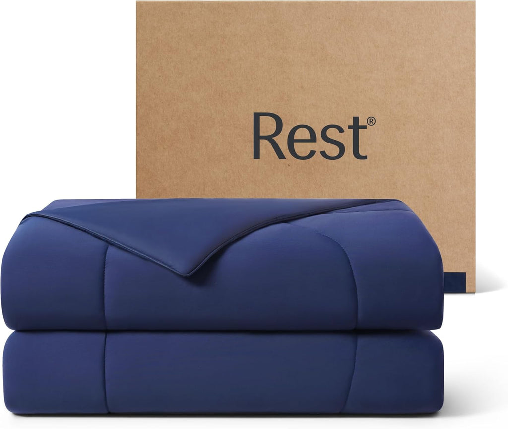 REST® Evercool® Cooling Comforter, Full/Queen, Blanket for Hot Sleepers, All Season Bedding to Keep Cool for Night Sweats, Breathable Lightweight Blanket, 90"x90" Inches, Midnight Blue