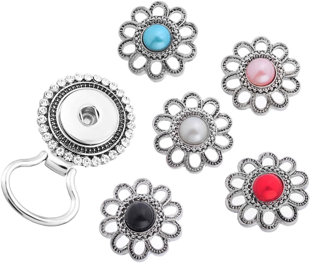 MJartoria Interchangeable Flower Snap Buttons Centerpiece Rhinestone Eye Glass Holding Brooch Sunflower