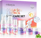 Collagen Retinol Skincare Set, 6 Pcs Anti-Aging Skin Care Set with Hydrating Cleanser, Eye Cream, Toner, Cream & Lip Mask, Facial Kit for Women, Birthday Gift for Her