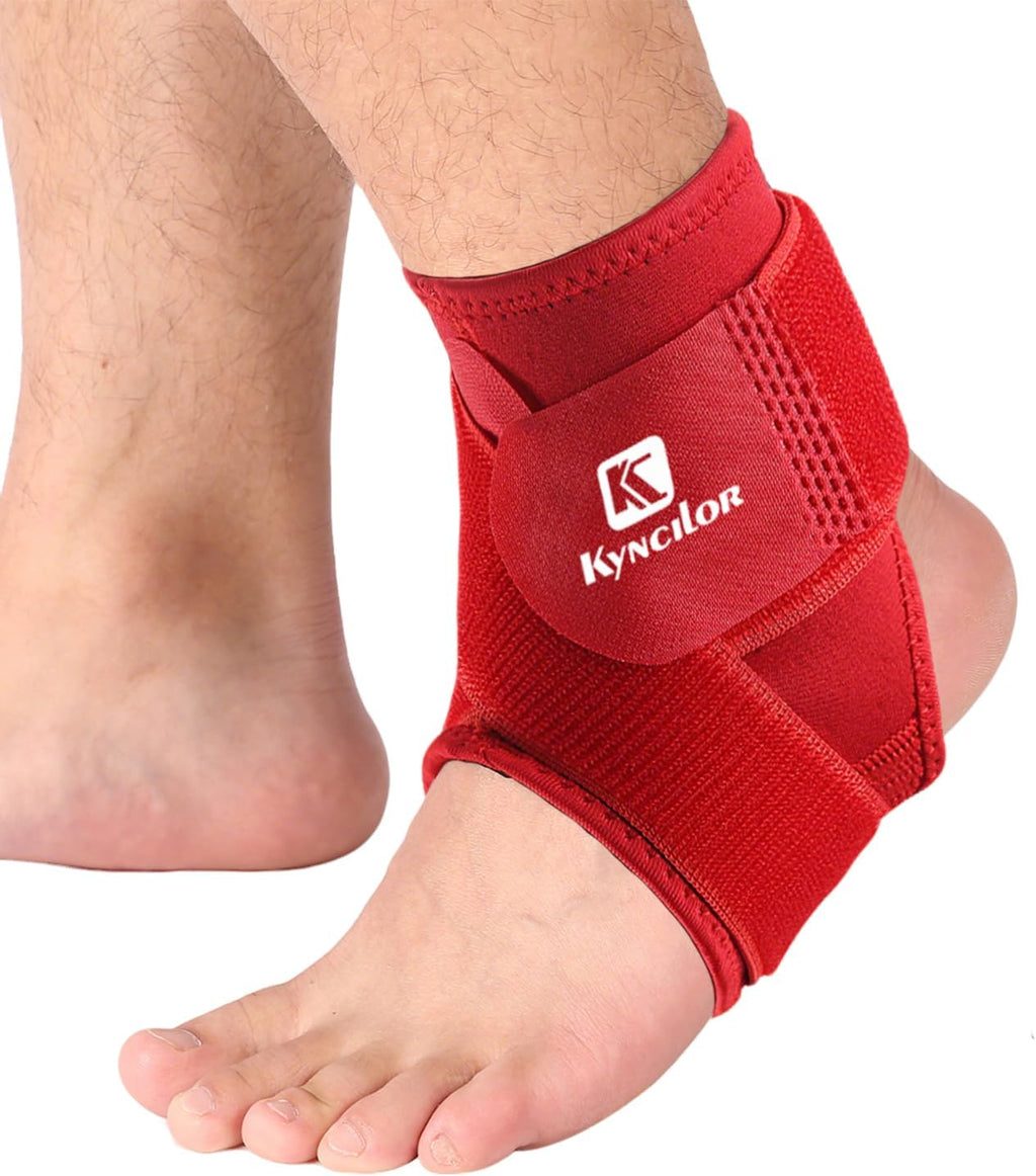Ankle Brace & Elastic Supports for Men & Women, Ankle Support Ankle Compression Sleeve, Plantar Fasciitis Relief Achilles Tendonitis Brace Achilles Tendonitis Wrap, Pack of 1 (Red, Medium)