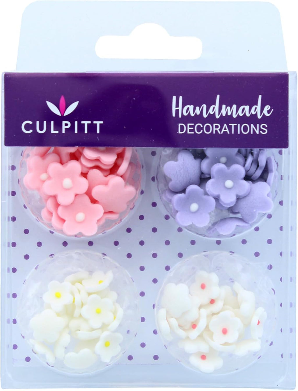 Culpitt Mini Flowers Assorted Sugar Pipings, 6mm and 10mm Sugar Paste Flowers with Royal Icing Centre, Decoration for Cupcakes and Cakes, Pack of 100 Pink (06219)