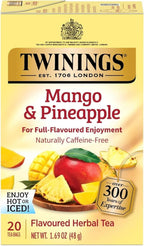 Twinings Mango & Pineapple Herbal Tea Individually Wrapped Bags, 20 Count (Pack of 1), Naturally Caffeine-Free, Enjoy Hot or Iced, 20 Teabags
