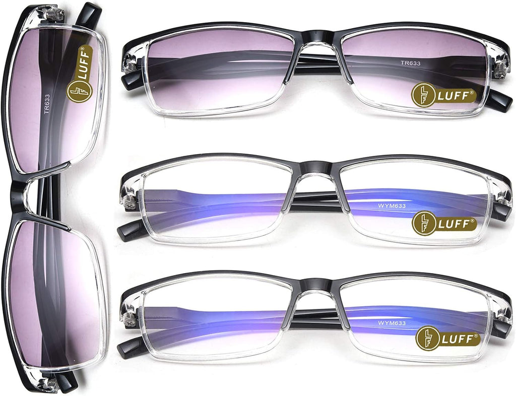 LUFF 4pairs Reading Glasses Men Blue Light Computer Readers UV400 Eyeglasses Spring Hinges