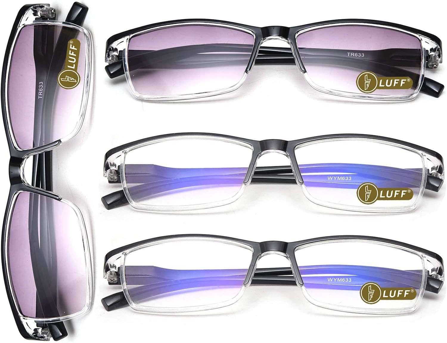 LUFF 4pairs Reading Glasses Men Blue Light Computer Readers UV400 Eyeglasses Spring Hinges