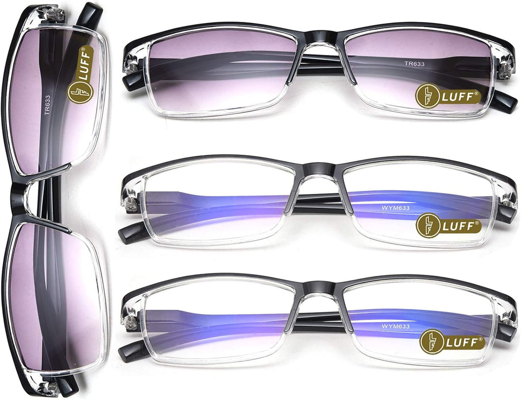 LUFF 4pairs Reading Glasses Men Blue Light Computer Readers UV400 Eyeglasses Spring Hinges