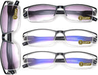 LUFF 4pairs Reading Glasses Men Blue Light Computer Readers UV400 Eyeglasses Spring Hinges