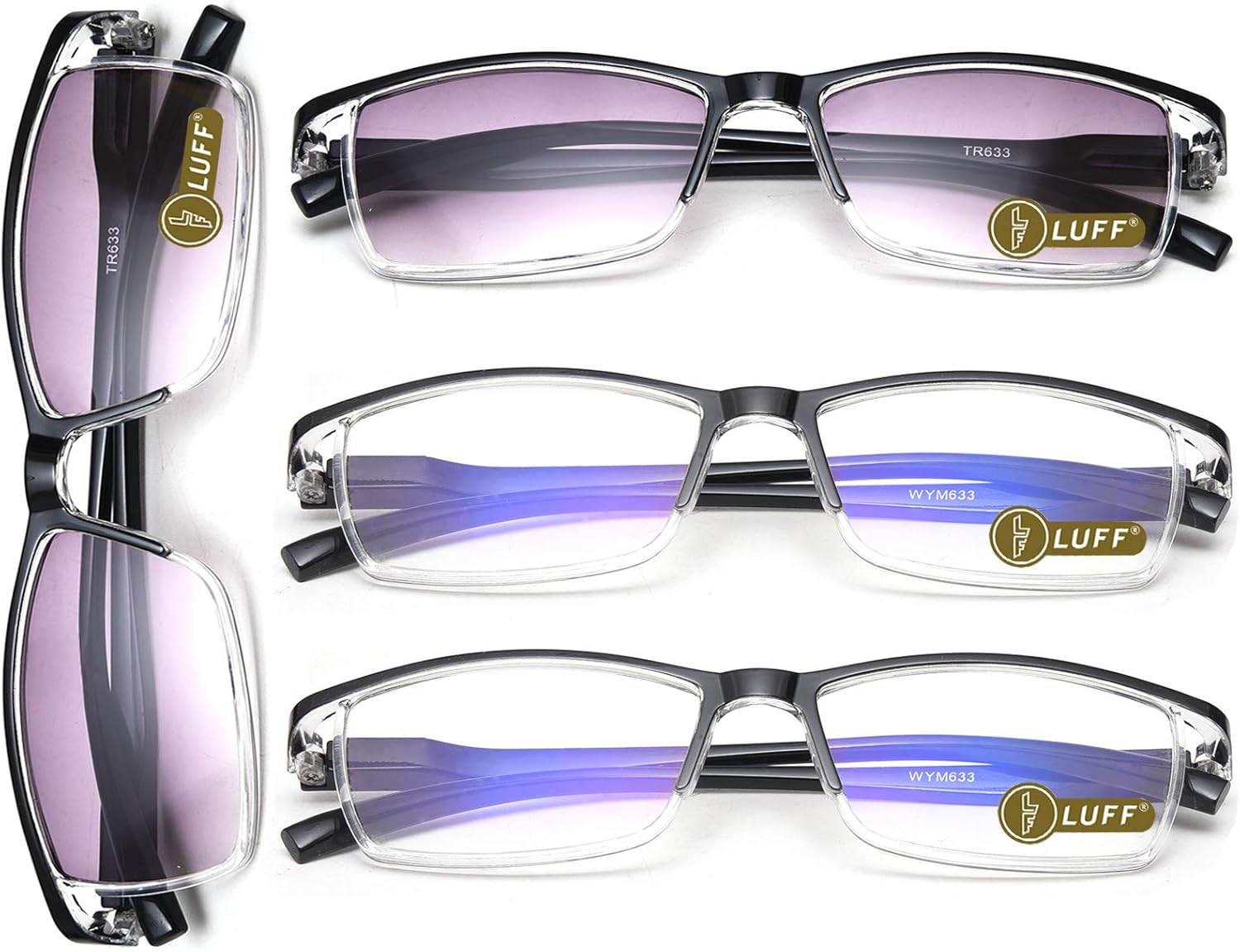 LUFF 4pairs Reading Glasses Men Blue Light Computer Readers UV400 Eyeglasses Spring Hinges