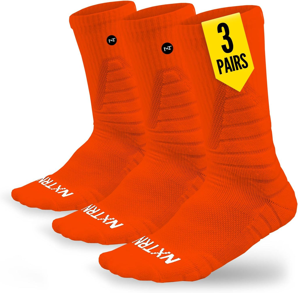 NXTRND 3 Pairs Compression Sports Crew Socks for Men, Cushion Athletic Socks, Basketball, Football and Running