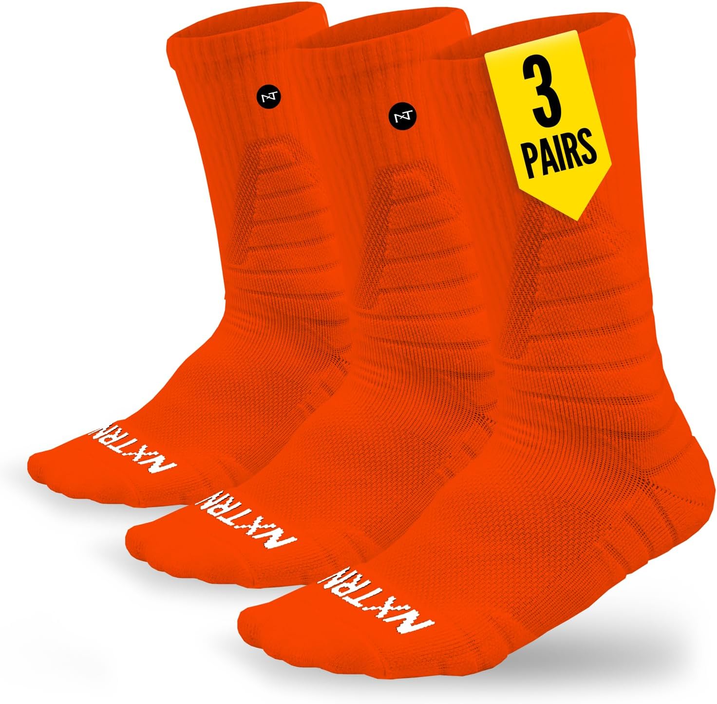 NXTRND 3 Pairs Compression Sports Crew Socks for Men, Cushion Athletic Socks, Basketball, Football and Running