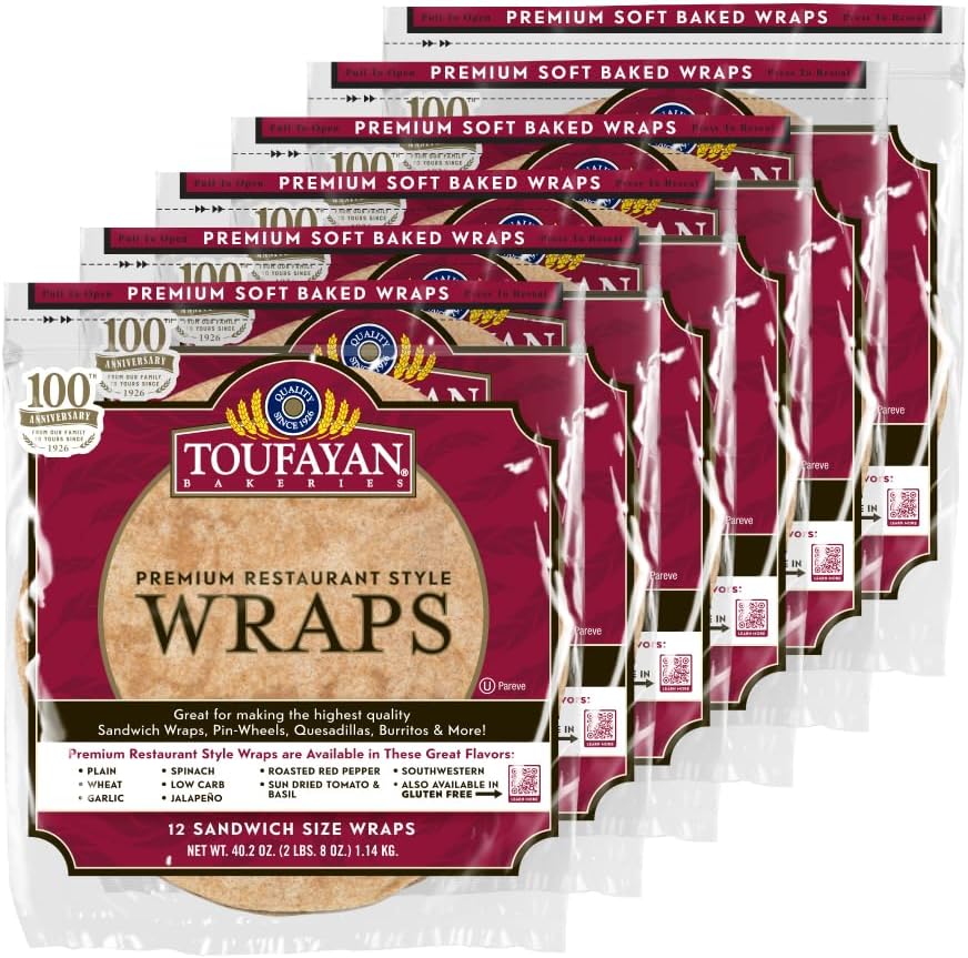 Toufayan Wheat 12” Sandwich Wraps | Bulk Foodservice – Soft, Flexible Tortillas for Wraps, Burritos & Catering (6 Pack)