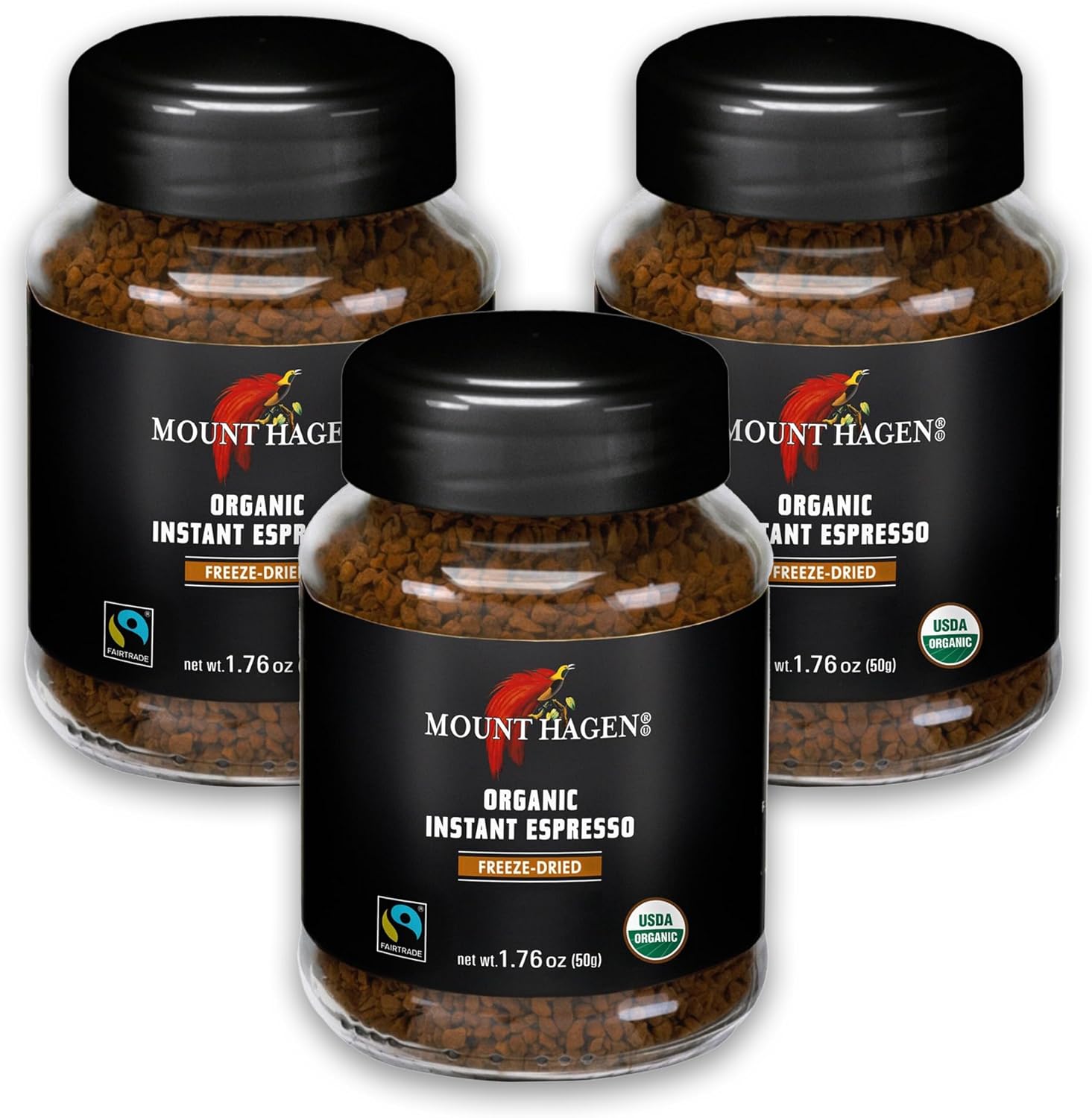 Mount Hagen Instant Espresso Coffee 3 Pack, Eco-friendly Organic Espresso Coffee Made From Medium Roast Arabica Beans, Freeze Dried Instant Coffee, Fair-Trade, Kosher [3x1.76oz/50g Jar]