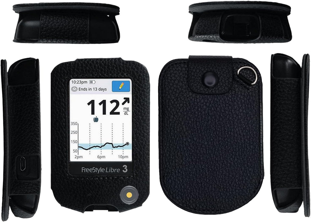Fitted Leather Case with Screen Protector for Freestyle Libre,Freestyle Libre 2, Freestyle Libre 3,Freestyle Libre 14 Day (FLC-LBBK)