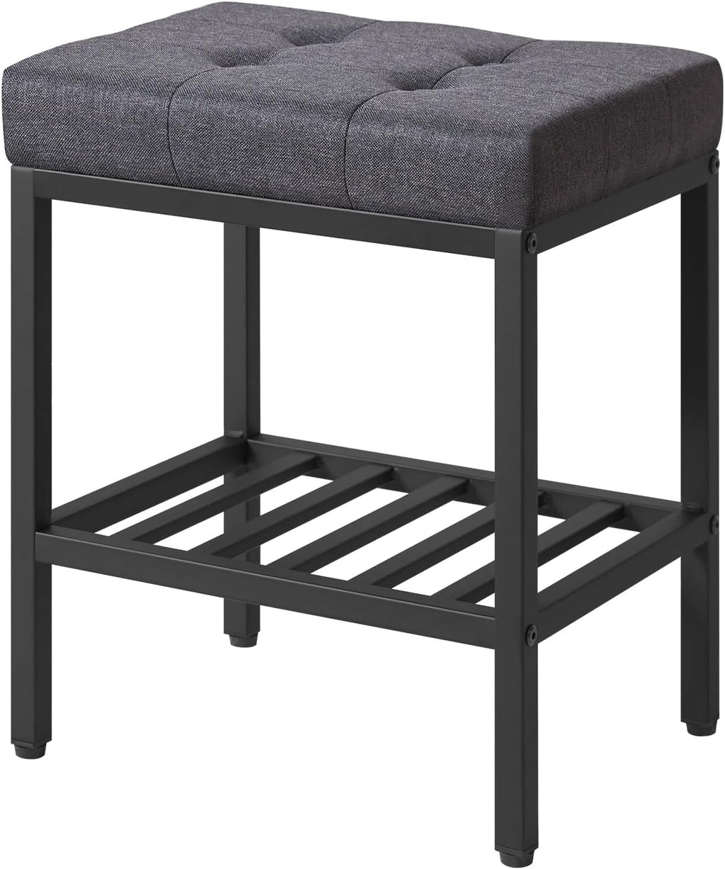 IBUYKE Rectangular Makeup Stool with Adjustable Feet and Storage Space, Footrest Chair, Linen Seat Vanity Stool, Multi-Use as Small Side Table or Ottoman, for Bedroom, Dark Gray WBD017G