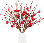 Wootkey 4Pcs Artificial Mother's Gift Decorations Red Heart Berry Stems Heart Shaped Berry Gifts Flowers for Wedding Anniversary Party Supplies Decor