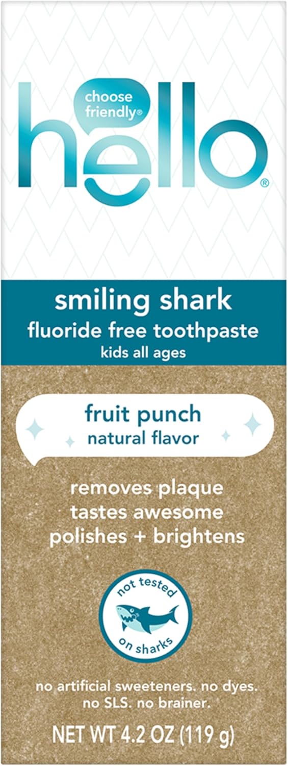 Hello Smiling Shark Fluoride Free Kids Toothpaste, Natural Fruit Punch, 4.2 Oz Tube