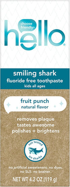 Hello Smiling Shark Fluoride Free Kids Toothpaste, Natural Fruit Punch, 4.2 Oz Tube