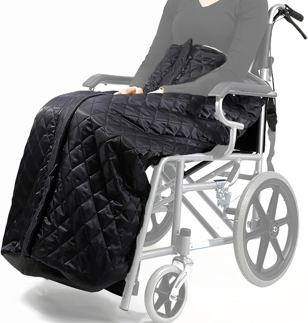 Wheelchair Blanket with Zipper,Silky Short-Pile Arctic Fleece Cushion Knee Cover for Adults, Leg and Foot Warmer Cover, Winter Ponchos Jacket for Wheelchair Users Warmth Universal Fit Black