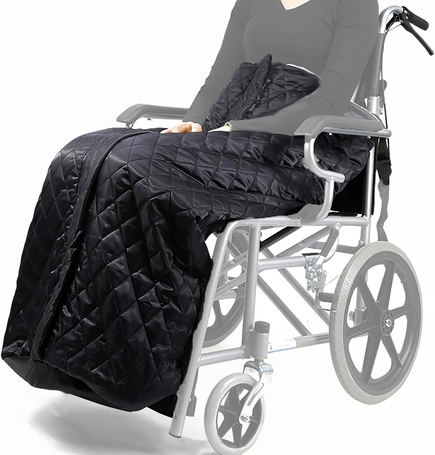 Wheelchair Blanket with Zipper,Silky Short-Pile Arctic Fleece Cushion Knee Cover for Adults, Leg and Foot Warmer Cover, Winter Ponchos Jacket for Wheelchair Users Warmth Universal Fit Black