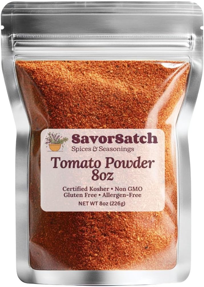 SavorSatch Dried Tomato Powder 8oz Resealable Pouch – Non-GMO, Kosher, Perfect for Cooking, Baking & Emergency Food Supply, Rich Flavor, Easy to Store