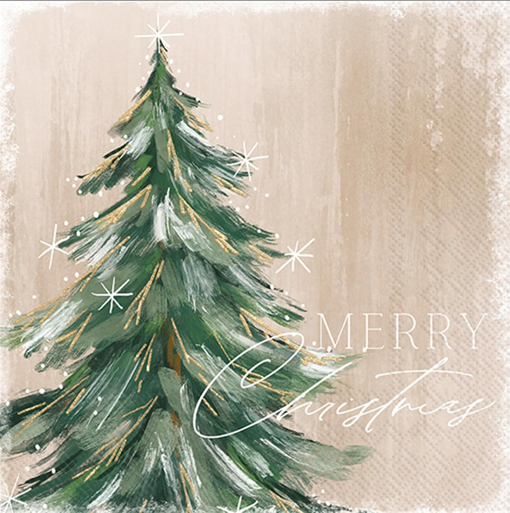 IHR Ideal Home Range Party Napkins Disposable 3-Ply Paper Lunch Napkin Pack, 6.5" x 6.5", Gilded Painterly Tree, 20-Count