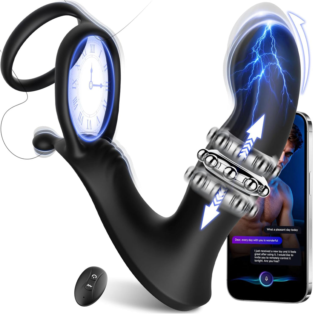 Prostate Massager Anal Vibrator - BEISAR Anal Toys Butt Plug Sliding Ring Male Sex Toys for Men Sex Toy Anal Plug Cock Ring, Adult Toys with 9 Thrusting Vibrating Butt Plug New APP Remote Control