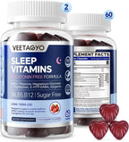VEETAGYO Melatonin Free 5-HTP GABA Supplement Gummies for Adults & Kids 12+ with L-Theanine, Magnesium Glycinate, L-Tryptophan, Apigenin - Sugar Free, Strawberry Flavor, Vegan, 120 Count