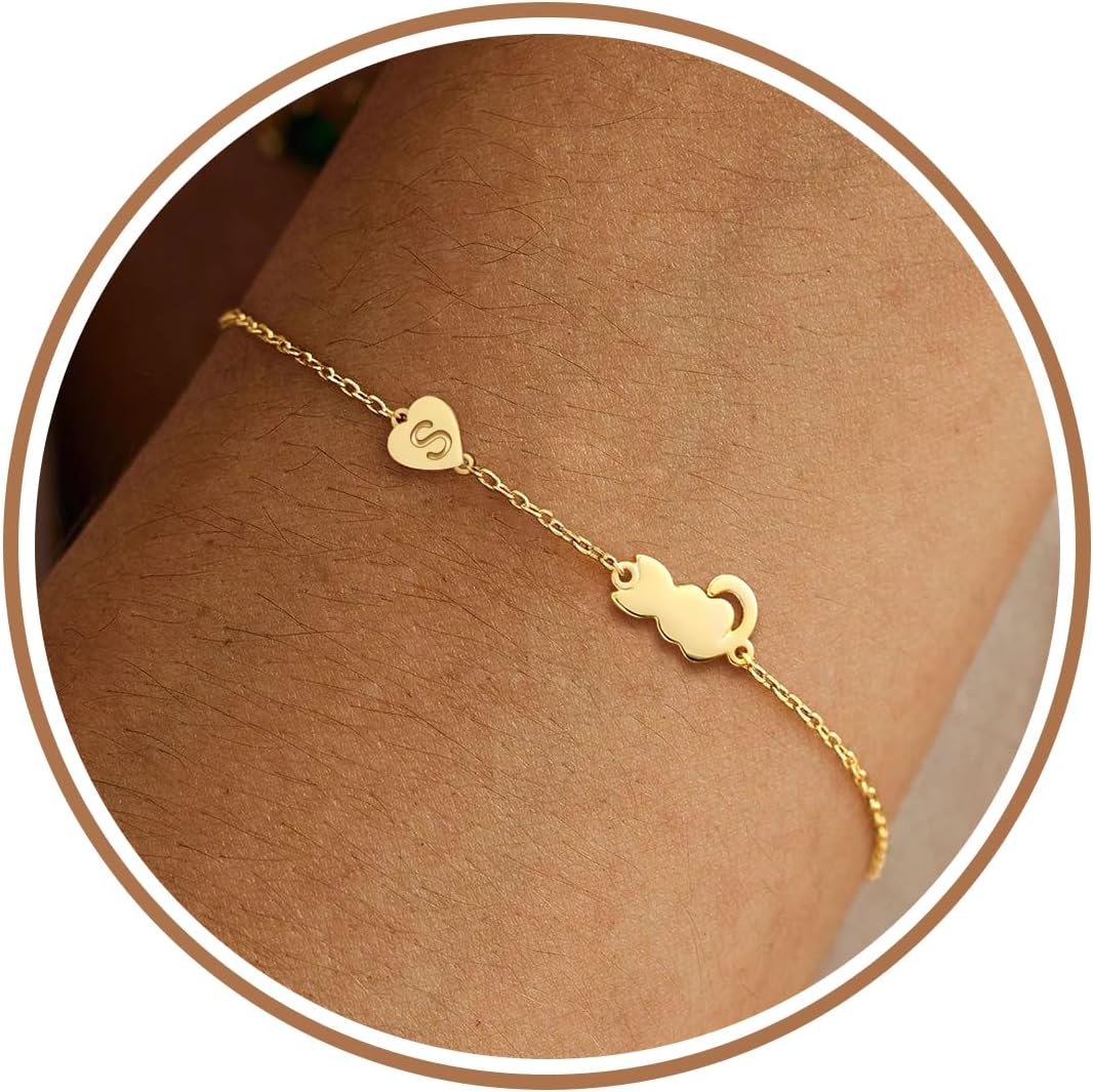 Dog Easter Mom Gifts for Dog Lover Initial Bracelet for Women with Heart Adjustable Pet Paw Gold Bracelets for Women Non Tarnish Memorial Gift for Pet Lover Birthday Jewelry